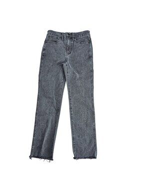 Madewell Stovepipe Straight Jeans Womens 26 Charcoal High Rise Raw Hem Stretch